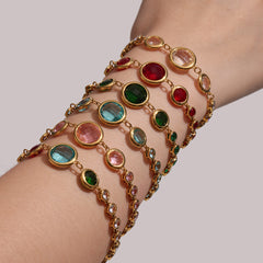 Gold-Tone Colored Glass Link Bracelet