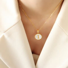 White Shell Initial Medallion Necklace