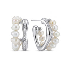 Nadine Organic Pearl Pavé Stud Earrings