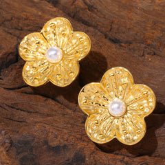 Flower & Shell-Pearl Stainless Steel Stud Earrings