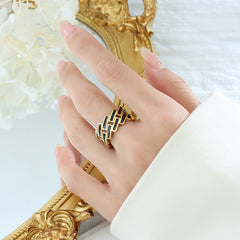 Geometric Enamel Openwork Ring