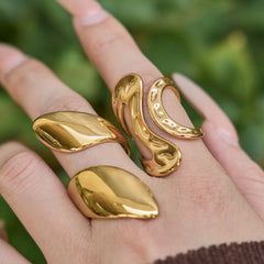 Gold-Tone Sculptural Stainless Steel Rings