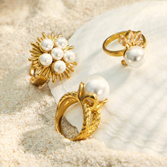 18K Gold-Plated Faux Pearl Statement Ring Designs