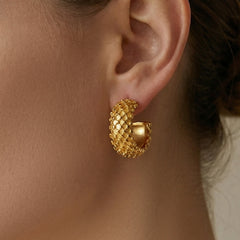18K Gold-Plated Crossed Texture C-Hoop Earrings