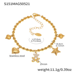 Gold-Tone Cubic Zirconia Charm Bracelet or Anklet