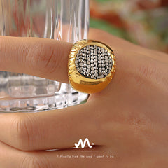 18K Gold-Plated Oval Pave Statement Ring