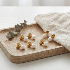 18K Gold-Plated Heart and Faux Pearl Stud Earrings