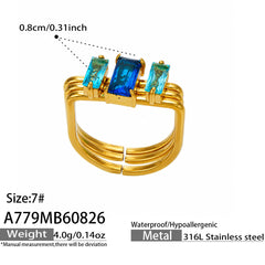 Rectangular Cubic Zirconia Three-Row Ring