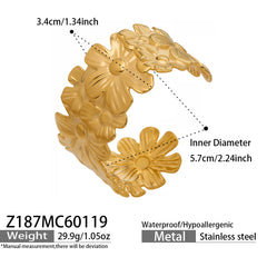 18K Gold-Plated Openwork Flower & Butterfly Cuff Bracelets