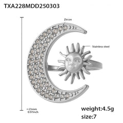 Sun and Crescent Cubic Zirconia Necklace or Ring