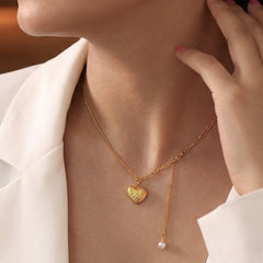 18K Gold-Plated Textured Heart Y-Necklace