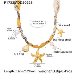 Pearl-Look Scarf-Style Charm Necklace