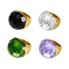 18K Gold-Plated Faceted Glass Statement Ring