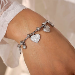 18K Gold-Plated Heart Charm Bead Bracelet