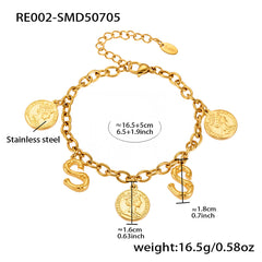 Gold-Tone Initial and Coin Charm Bracelet