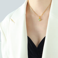 Green Aventurine Pendant Necklace & Hoop Earrings
