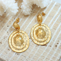 Gold-Tone Textured Round Drop Earrings