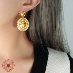 Gold-Tone Textured Round Drop Earrings