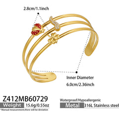 18K Gold-Plated Star, Crescent or Pepper Open Cuff
