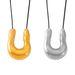 Sculptural U-Pendant Cord Necklace