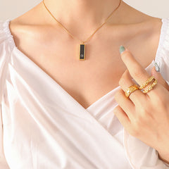 Black Acrylic Rectangle Tag Necklace