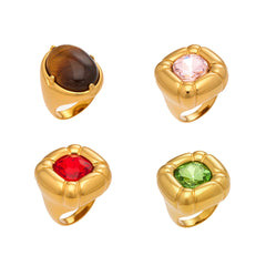 Colored Glass & Tiger Eye Statement Rings