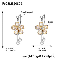 18K Gold-Plated Five-Petal Cubic Zirconia Drop Earrings