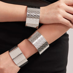 18K Gold-Plated Wide Floral Texture Cuff Bracelets