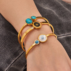 Evil Eye and Natural Stone Open Bangle Collection