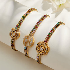 Cubic Zirconia Flower and Oval Link Chain Bracelet