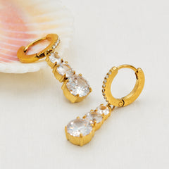 Triple-Line Cubic Zirconia Drop Earrings