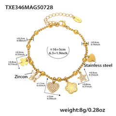 18K Gold-Plated Heart & Flower Charm Necklace & Bracelet