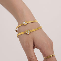 Gold-Tone Heart Cubic Zirconia Snake Chain Bracelet