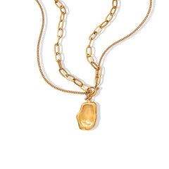 Gold-Tone Double-Layer Organic Pendant Necklace