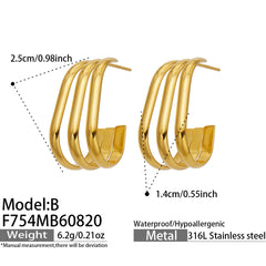 18K Gold-Plated Triple-Line Hoop Earrings