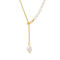 Freshwater Pearl Snake Chain Lariat Necklace