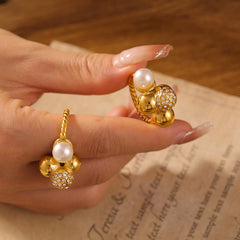 18K Gold-Plated Pearl-Look Cluster Ring