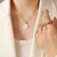 White Shell Initial Medallion Necklace