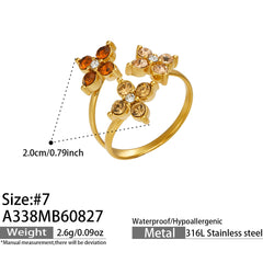 Color Cubic Zirconia Four-Petal Flower Ring