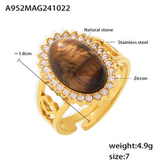 Natural Stone Oval Cubic Zirconia Open Ring