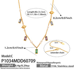 18K Gold-Plated Glass Stone & Pearl Accent Necklace