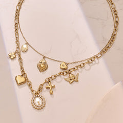 18K Gold-Plated Cross and Enamel Pendant Necklaces