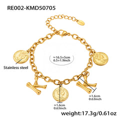 Gold-Tone Initial and Coin Charm Bracelet