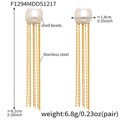 Shell Pearl-Look Chain Tassel Earrings
