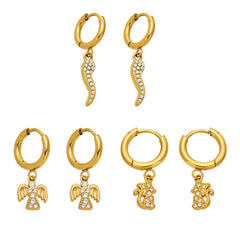 Cubic Zirconia Cat, Angel & Pepper Charm Earrings