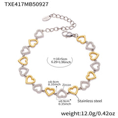 18K Gold-Plated Cubic Zirconia Heart Necklace & Bracelet
