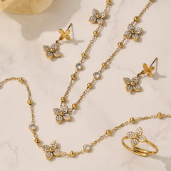 Cubic Zirconia Floral Necklace, Bracelet, Earrings & Ring
