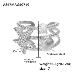 Ocean Motif Cubic Zirconia Open Rings