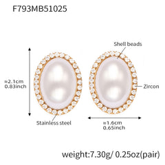 18K Gold-Plated Oval Pearl-Look Earrings or Single Ear Cuff