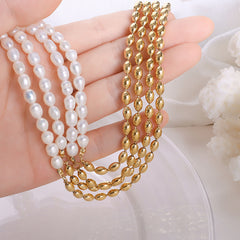 Freshwater Pearl and Oval Link Necklace